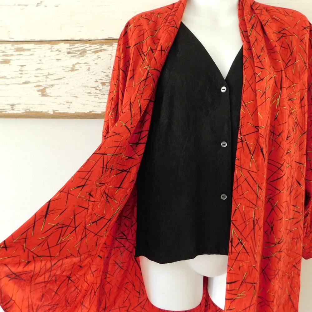 Nora Noh Vintage Silk Tunic Top Red Dolman Sleeve Flowing Size 4 Loose Fit MINT! - Picture 2 of 15